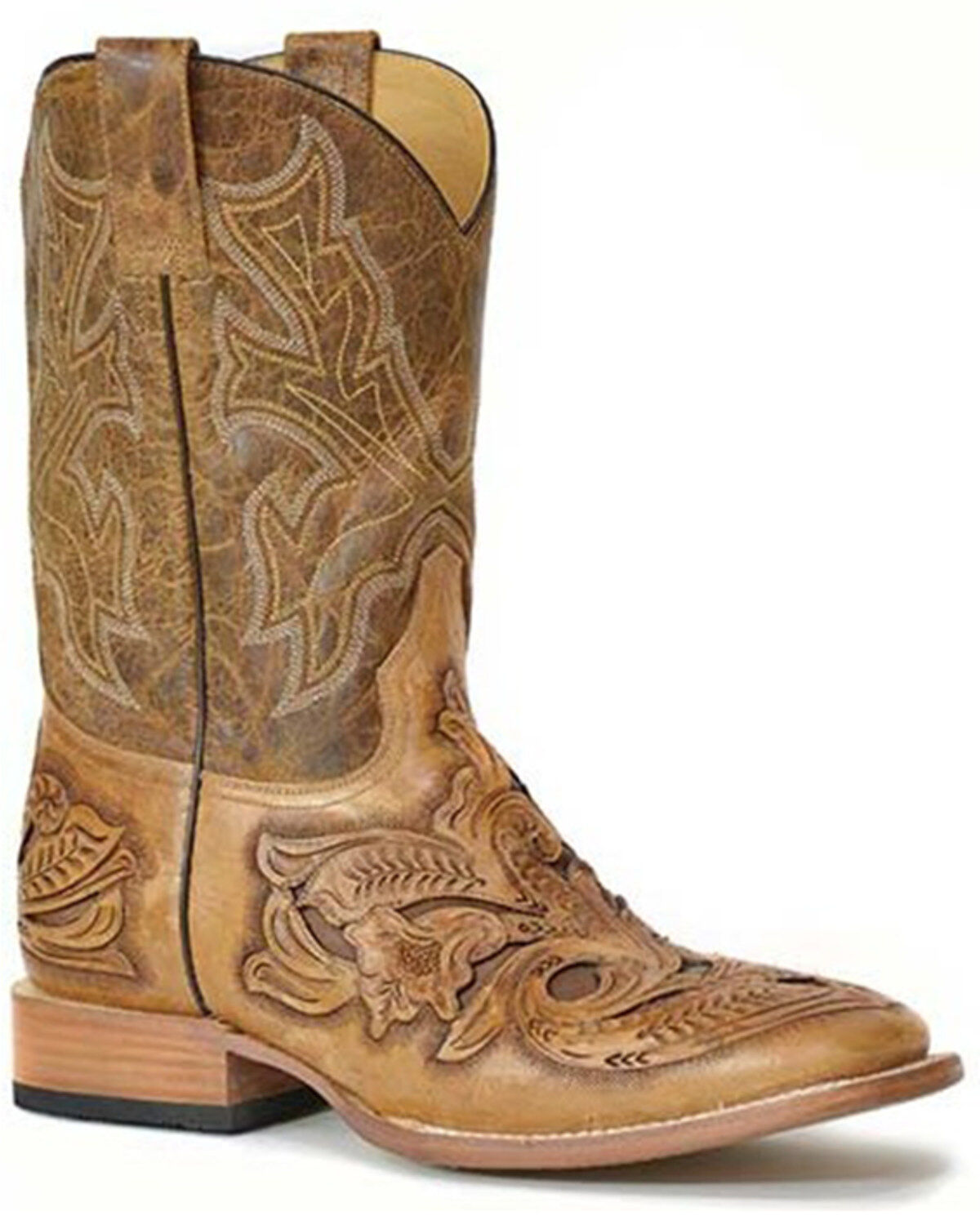 Stetson Men's Handtooled Wicks Filigree Vamp Western Boots - Broad Square Toe
