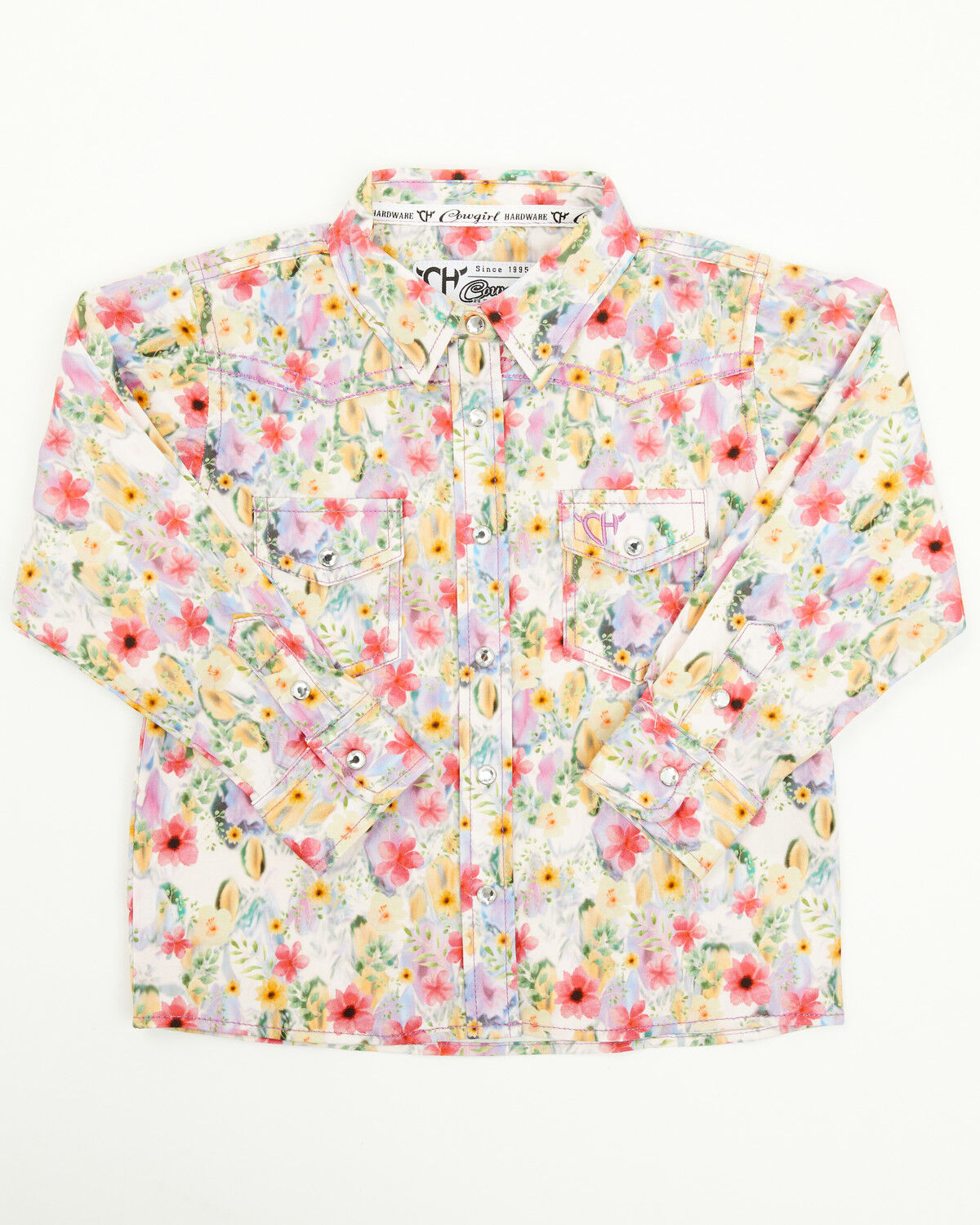 Cowboy Hardware Toddler Girls' Floral Print Long Sleeve Rhinestone Snap Stretch Western Shirt