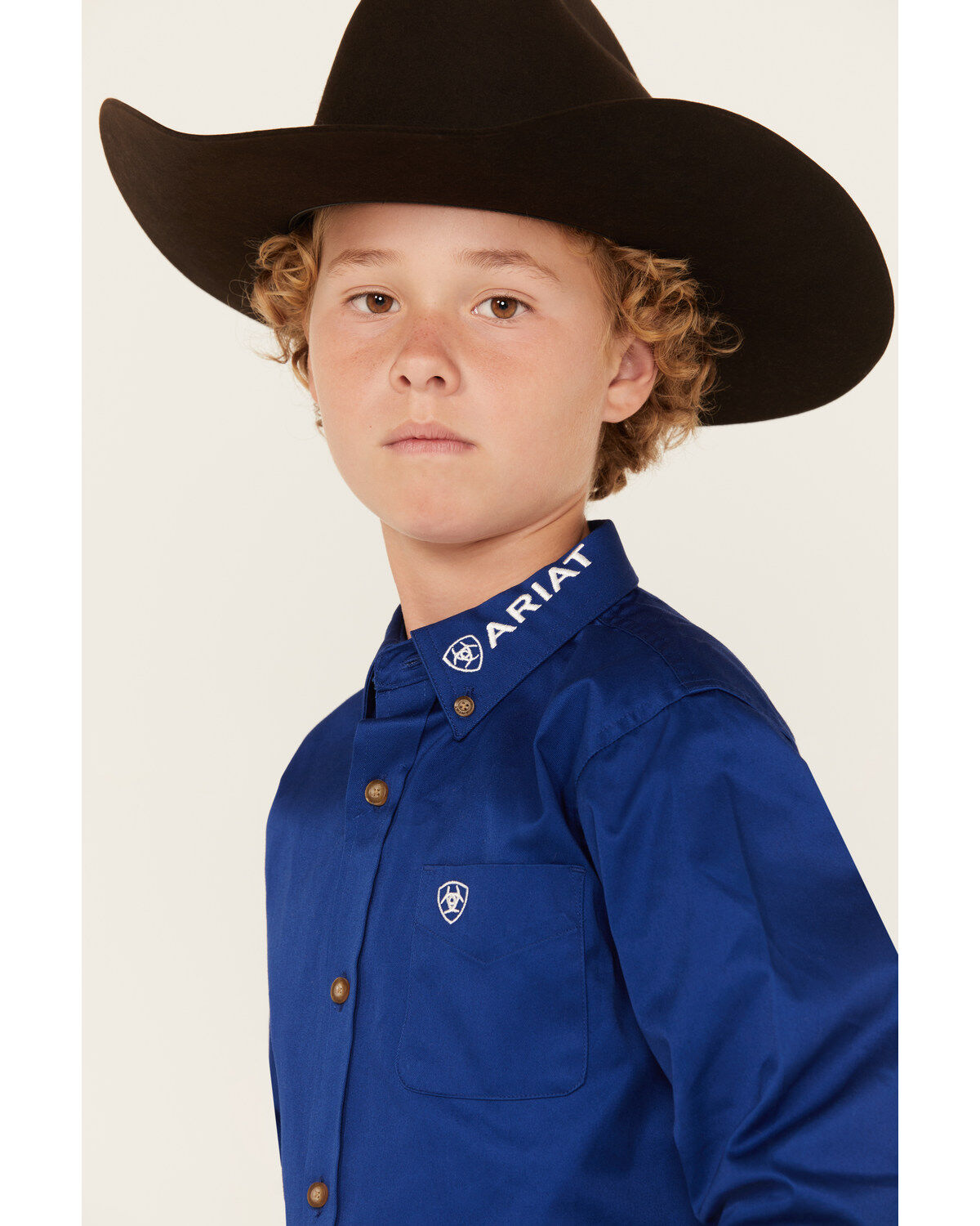 Ariat Boys' Solid Twill Team Logo Long Sleeve Button-Down Western Shirt