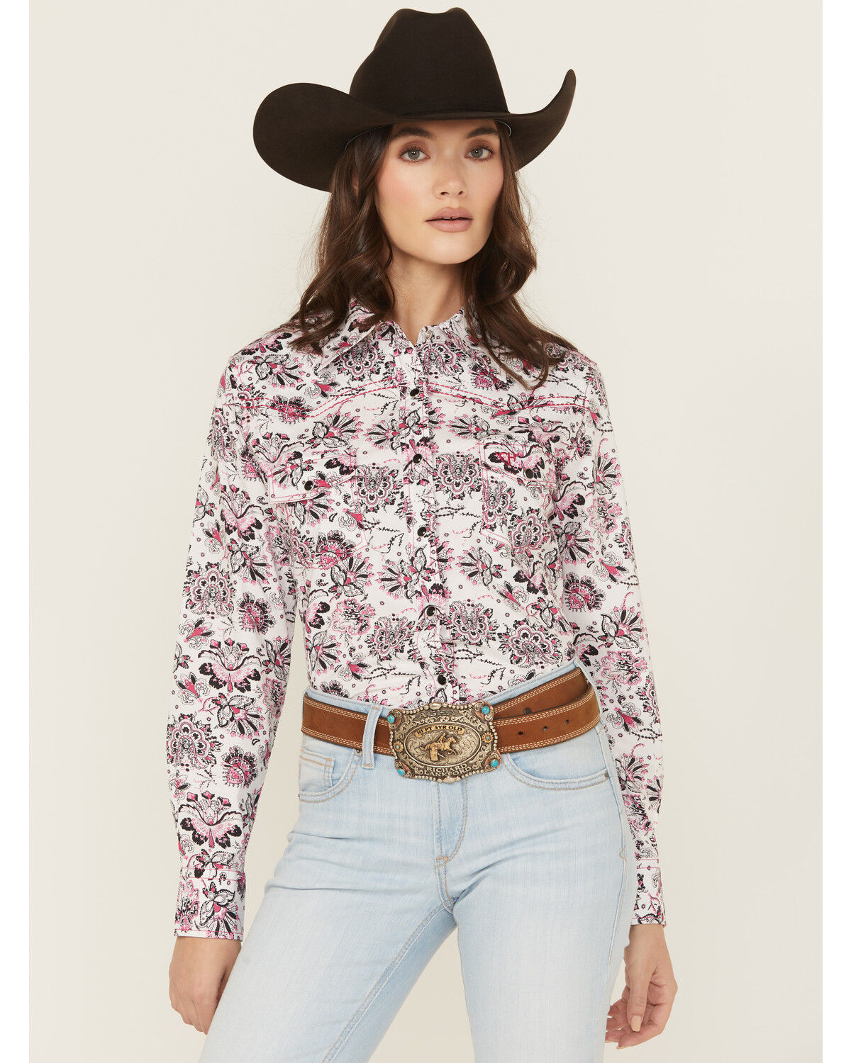 Cowgirl Hardware Women's Paisley Print Long Sleeve Snap Stretch Western Shirt