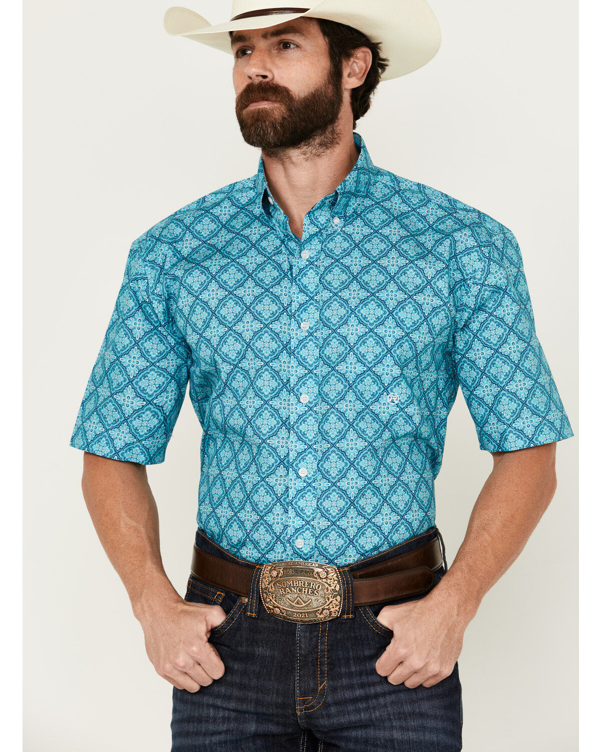 Roper Men's Amarillo Medallion Print Short Sleeve Button-Down Western Shirt