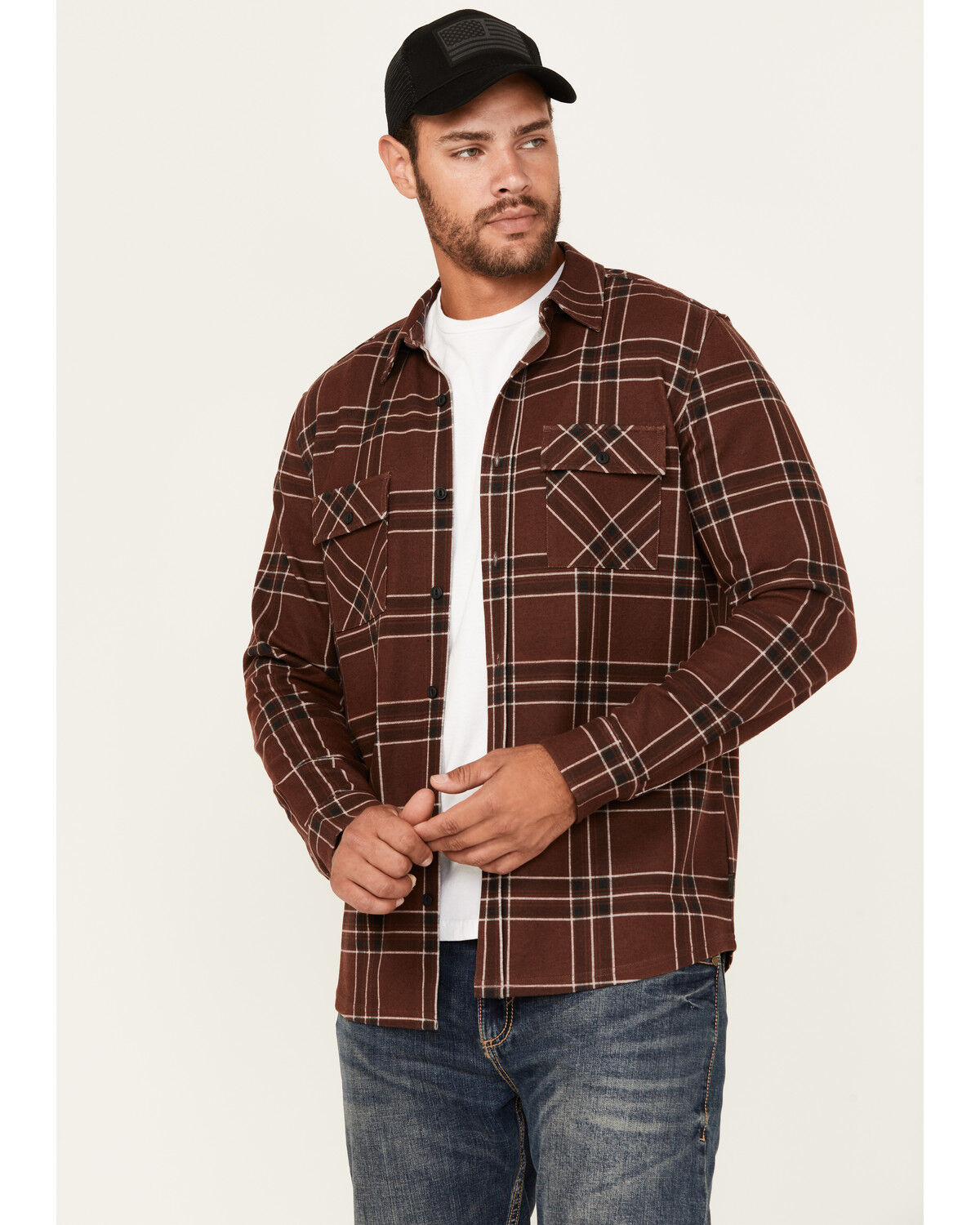 Brothers and Sons Men's Locket Plaid Print Long Sleeve Button-Down Stretch Western Shirt