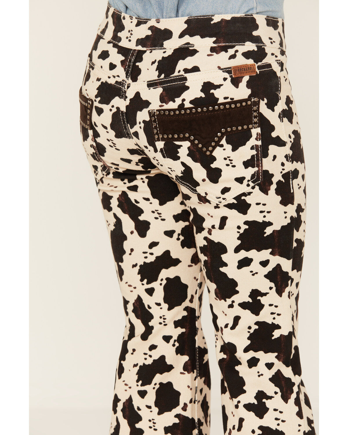 Rock & Roll Denim Girls' Cow Print Bargain Button Stretch Flare Jeans