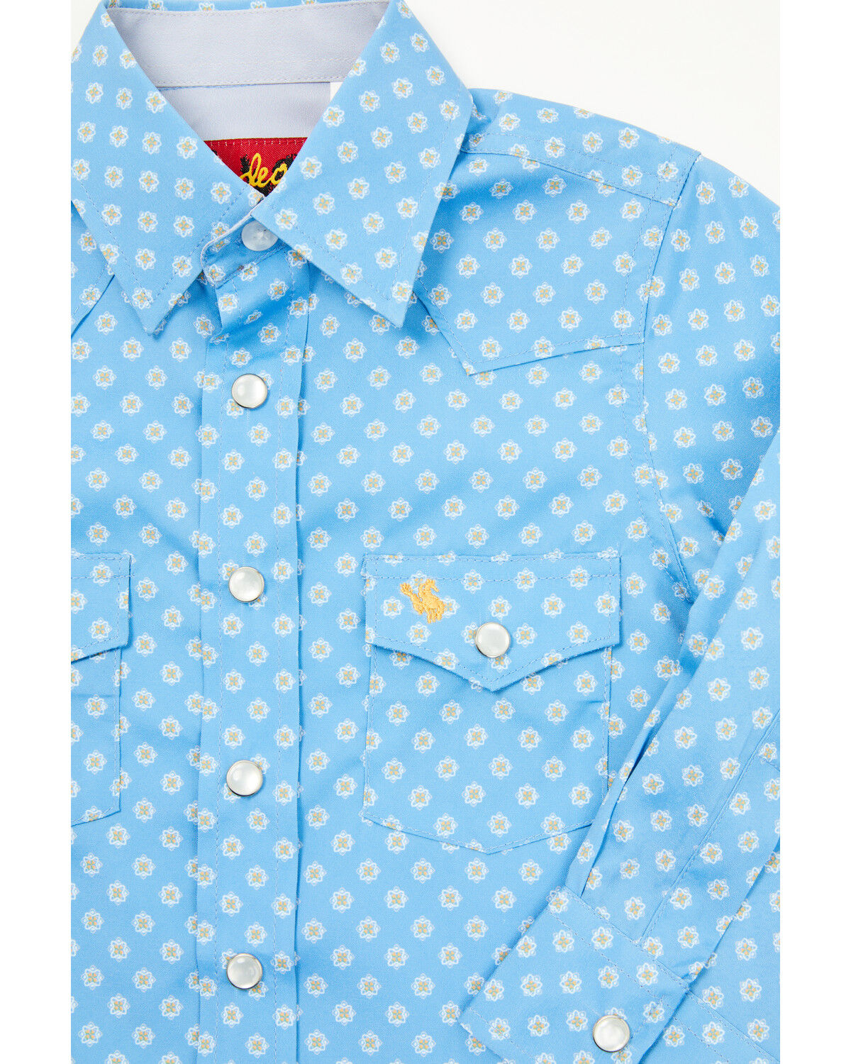 Rodeo Clothing Boys' Geo Print Short Sleeve Pearl Snap Stretch Western Shirt