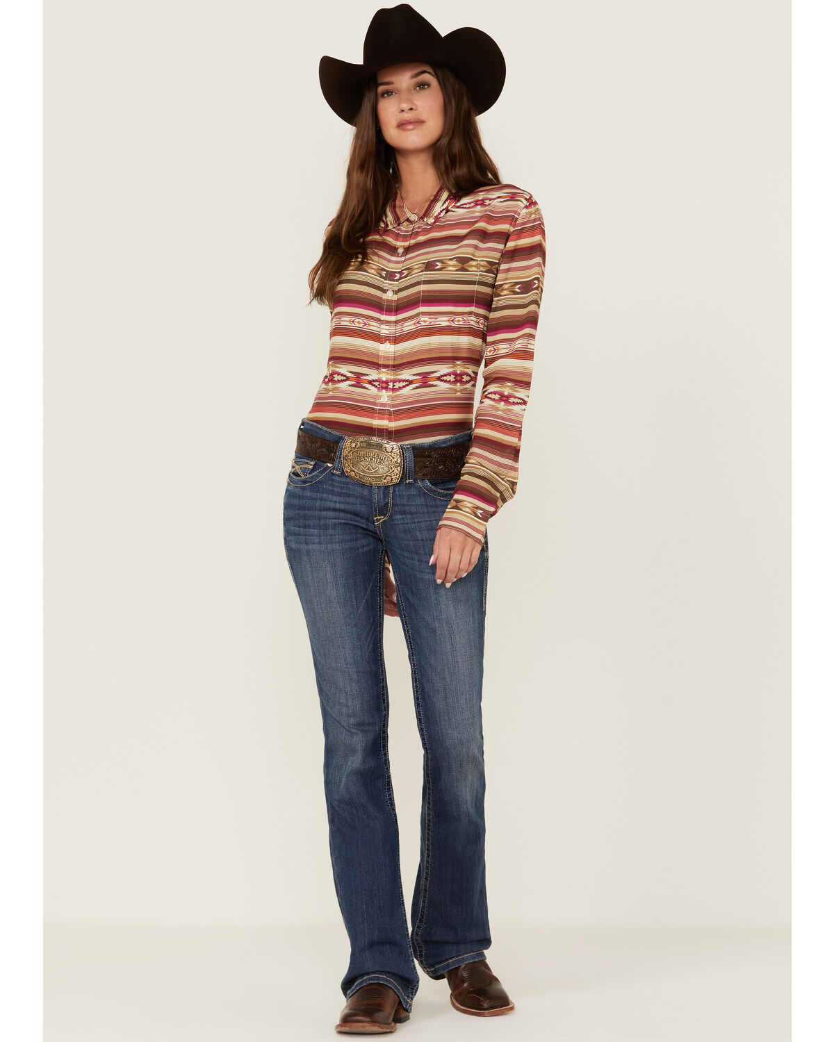Stetson Women's Serape Stripe Print Long Sleeve Button Down Shirt