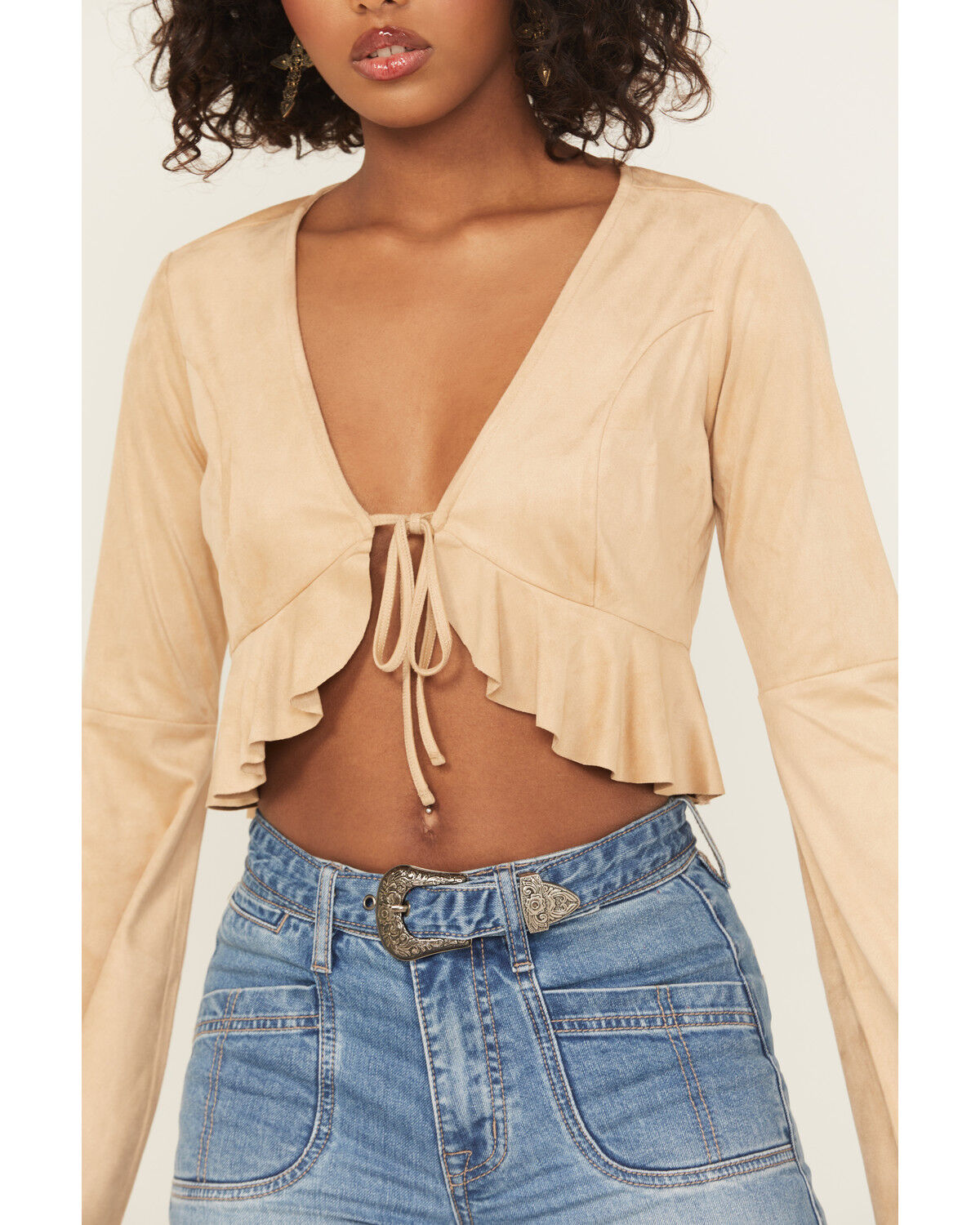 Shyanne Women's Bolero Faux Suede Long Sleeve Shirt