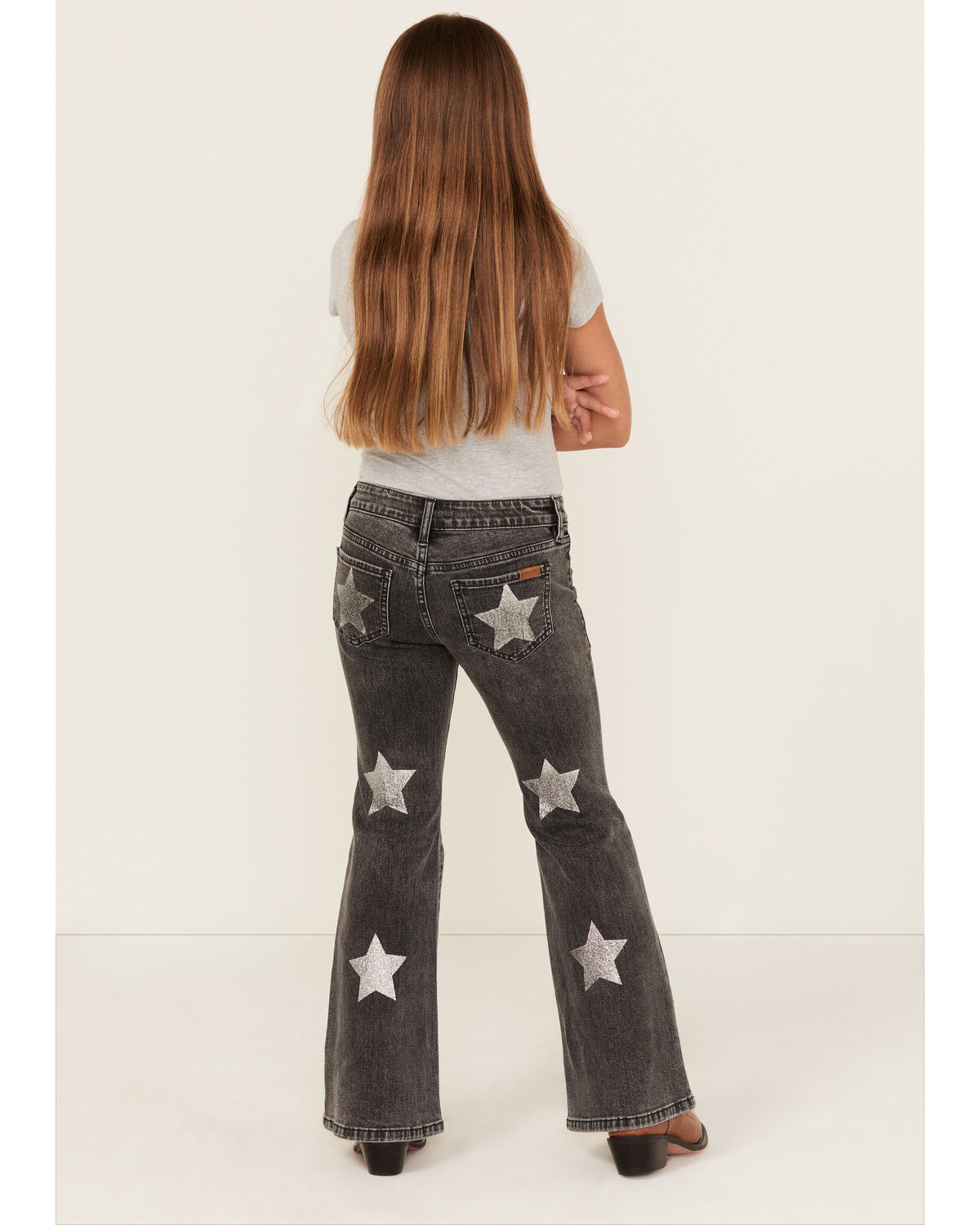 Rock & Roll Denim Girls' Glitter Star Print Flare Stretch Jeans