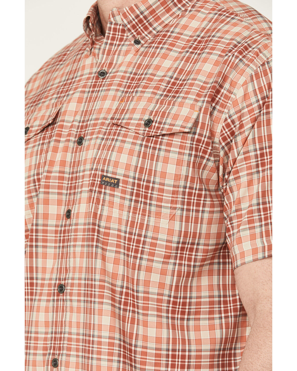 Ariat Men's Rebar Plaid Print Short Sleeve Button-Down Work Shirt