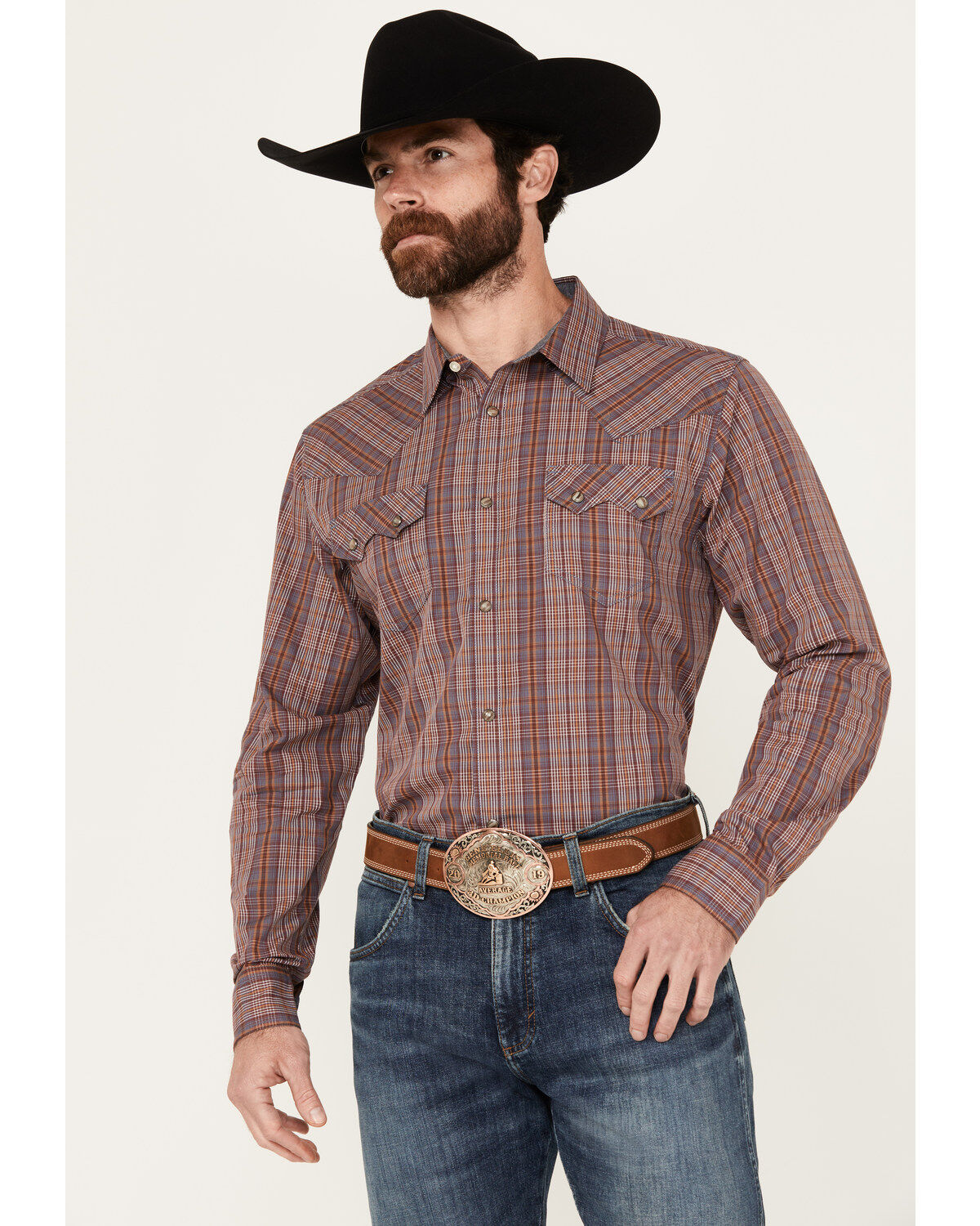 Cody James Men's Mountain Plaid Print Long Sleeve Snap Western Shirt