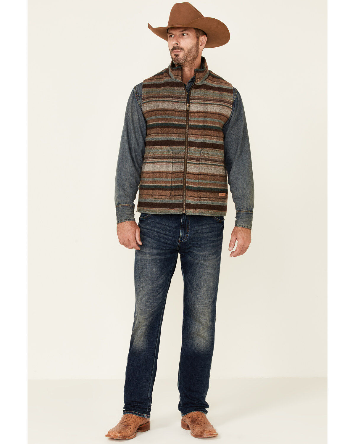 Powder River Outfitters Heather Brown Serape Stripe Zip-Front Wool Vest