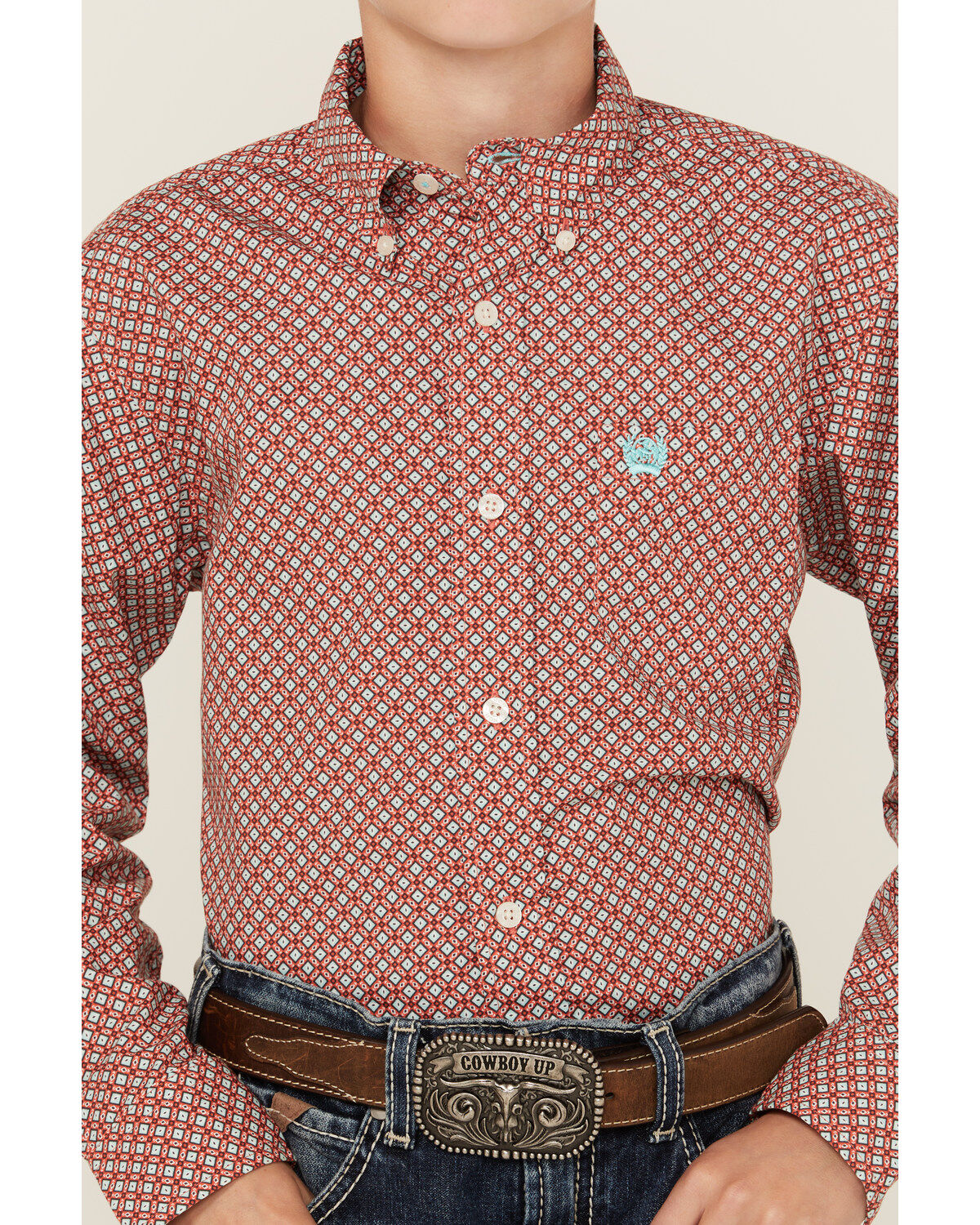Cinch Boys' Geo Print Long Sleeve Button-Down Western Shirt