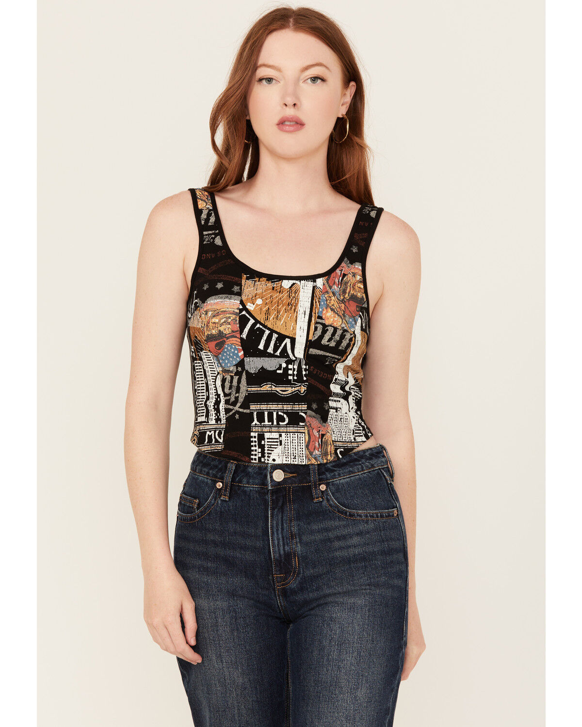Originality Women's Guitar Print Graphic Cropped Tank Top
