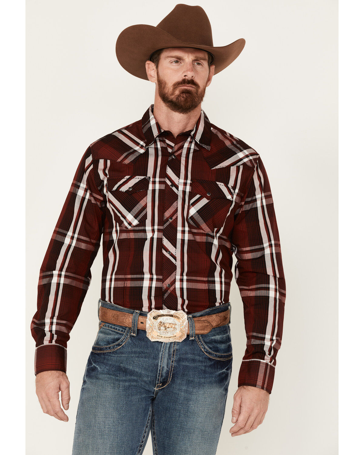Wrangler Men's Plaid Print Long Sleeve Snap Western Shirt