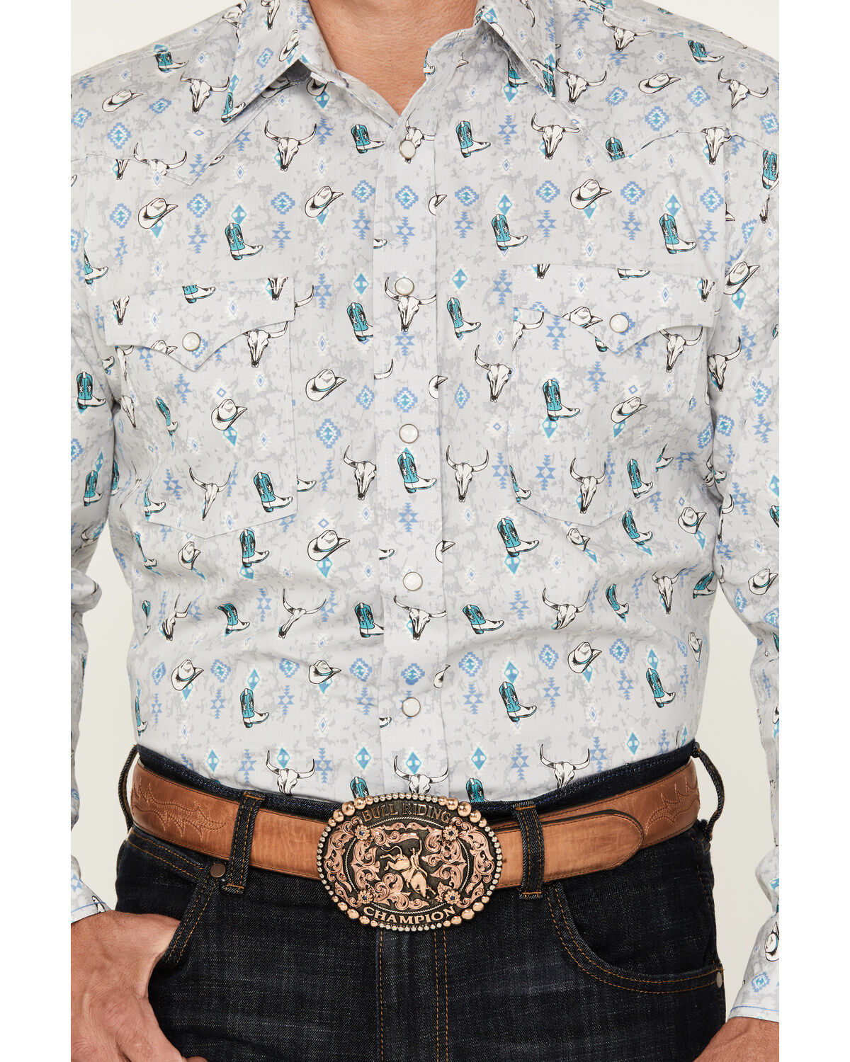 Rough Stock by Panhandle Men's Novelty Print Long Sleeve Snap Western Shirt