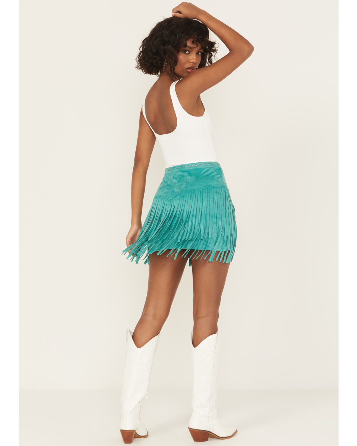 Rock & Roll Denim Women's Fringe Studded Faux Suede Mini Skirt