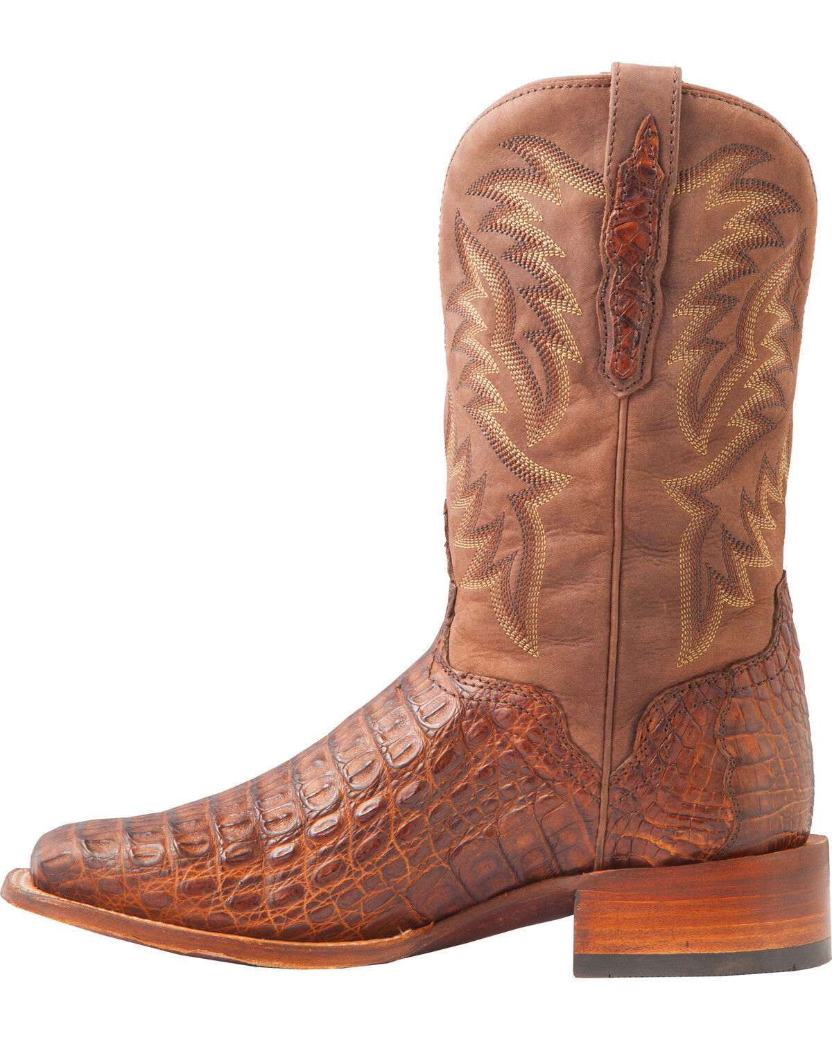 El Dorado Men's Handmade Caiman Back Brass Stockman Boots - Broad Square Toe