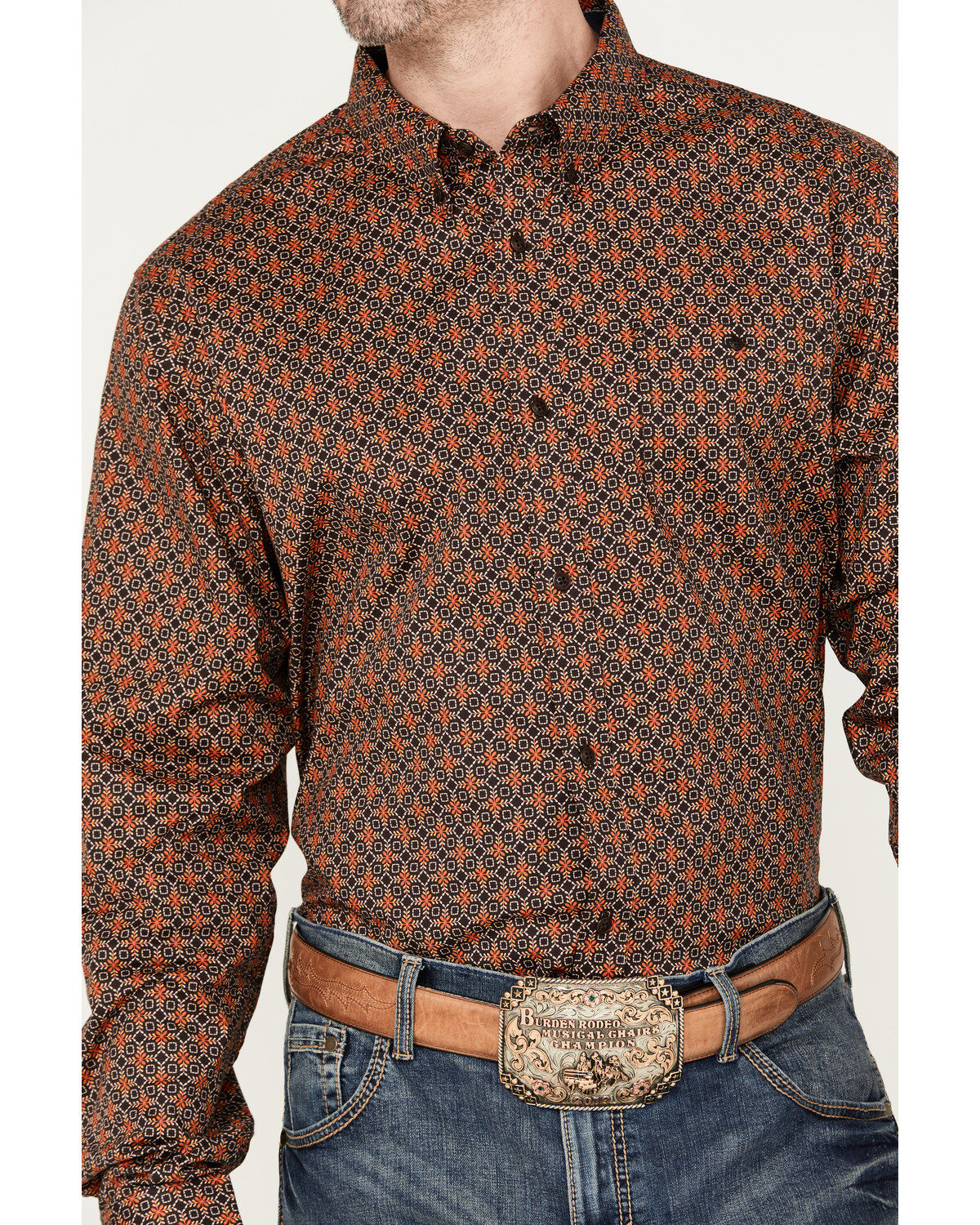 RANK 45&reg; Men's Floral Medallion Print Long Sleeve Button-Down Western Shirt
