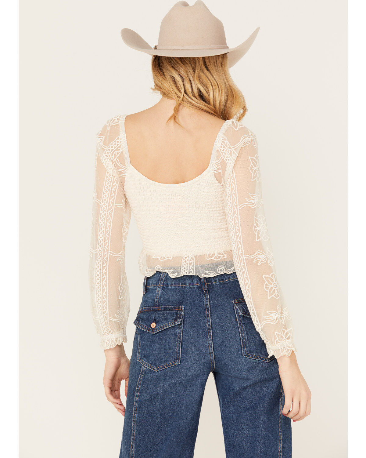 Jolt Women's Lace Smocked Long Sleeve Top