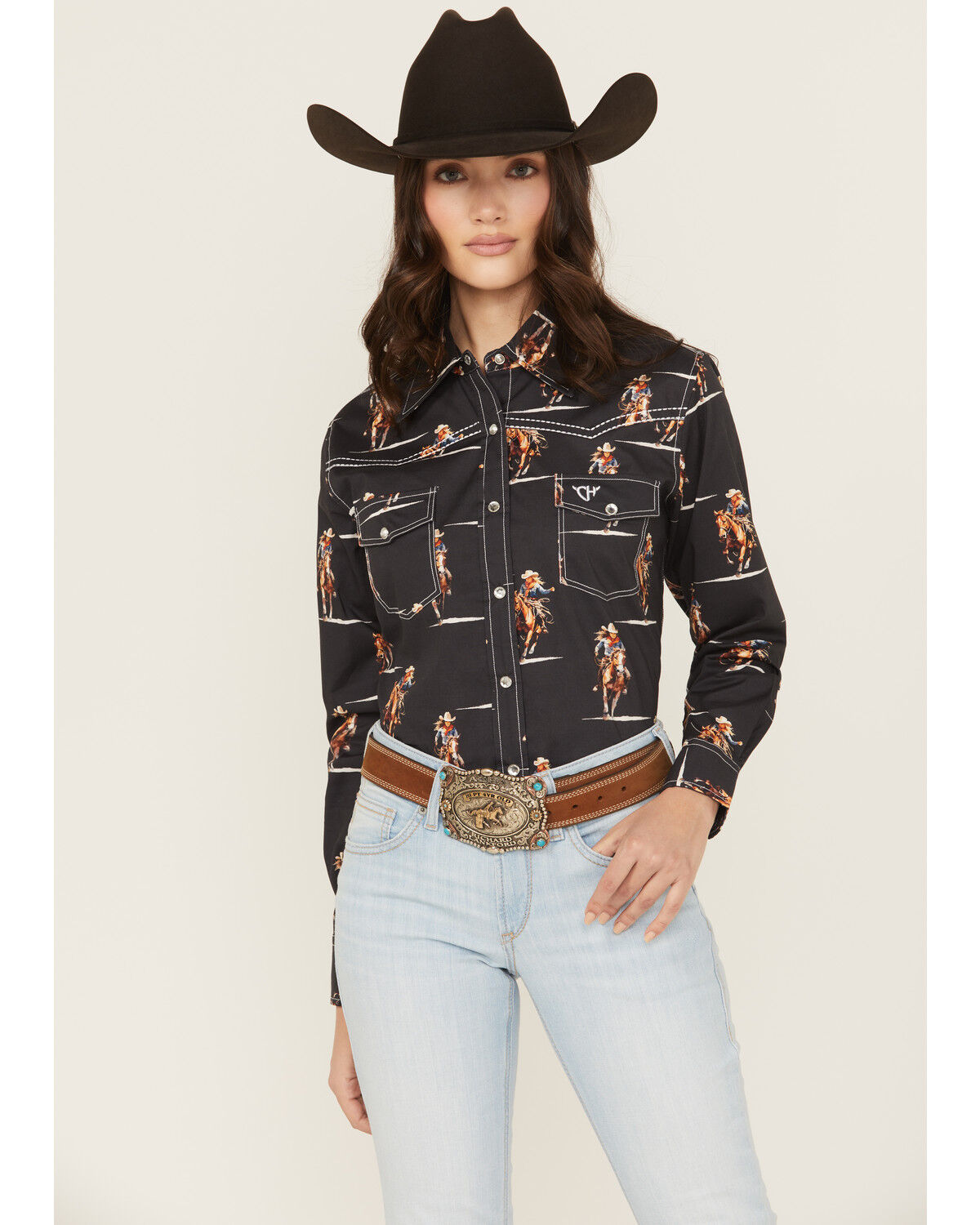 Cowgirl Hardware Women's Cowgirl Conversation Print Long Sleeve Snap Stretch Western Shirt