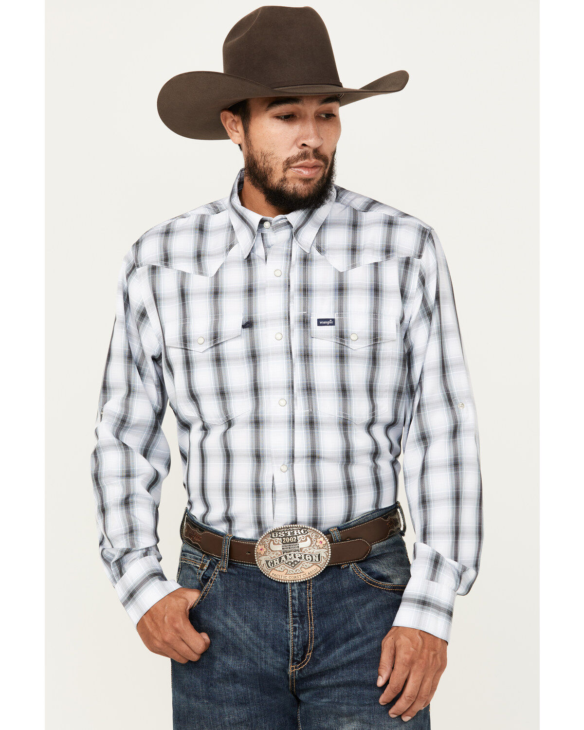 Wrangler Men's Plaid Print Long Sleeve Snap Western Performance Shirt