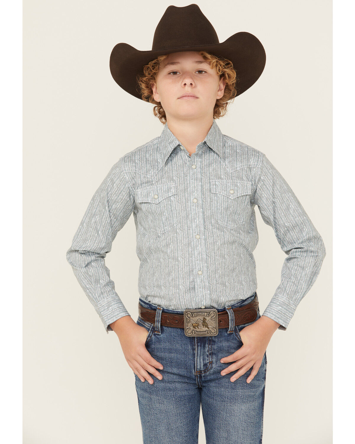 Wrangler 20X Boys' Paisley Print Long Sleeve Snap Stretch Western Shirt