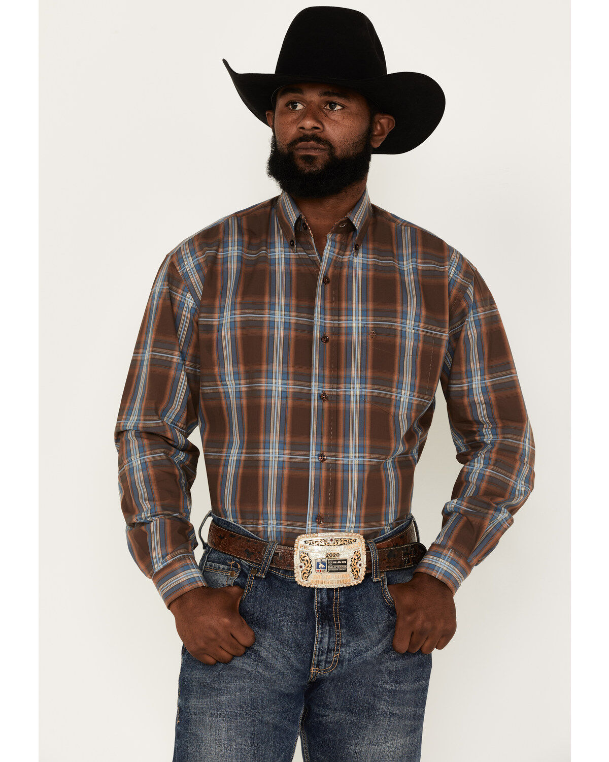 Stetson Men's Large Plaid Print Long Sleeve Button Down Shirt
