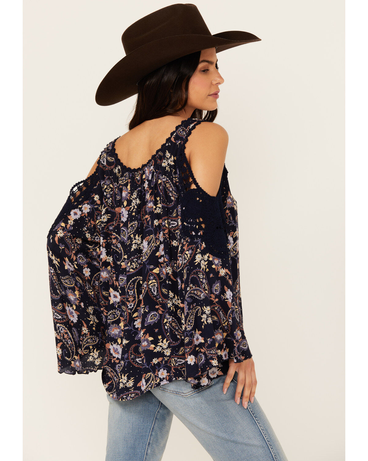 Bila Women's Floral Print Long Sleeve Cold Shoulder Shirt