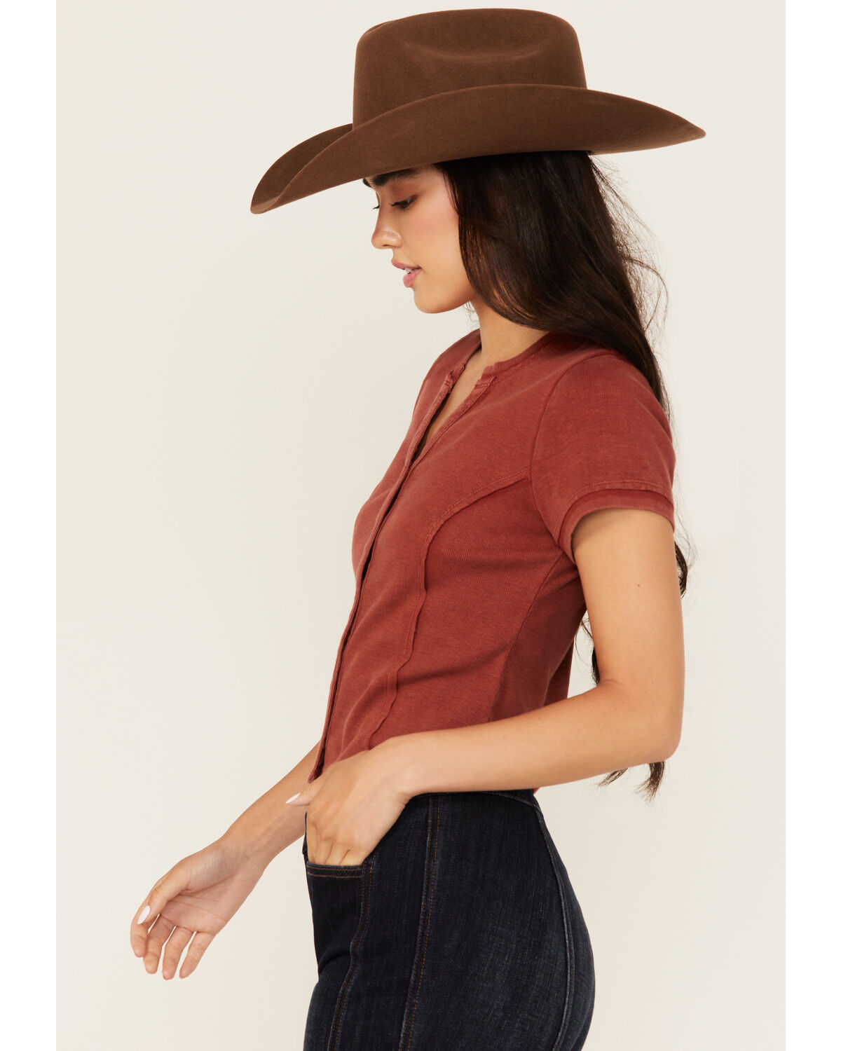Idyllwind Women's Solid Short Sleeve Button-Down Cropped Tee