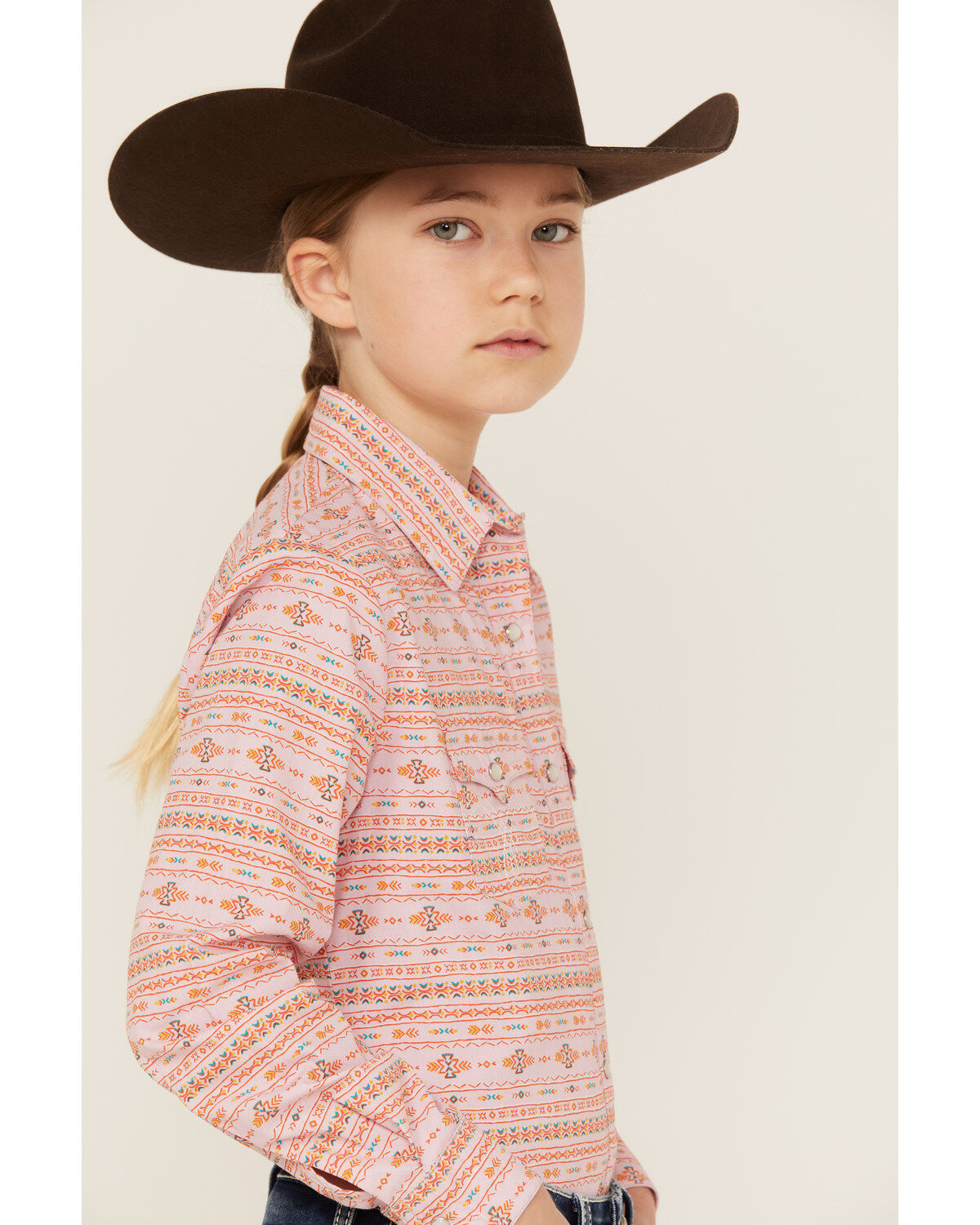 Panhandle Girls' Southwestern Print Long Sleeve Pearl Snap Western Shirt