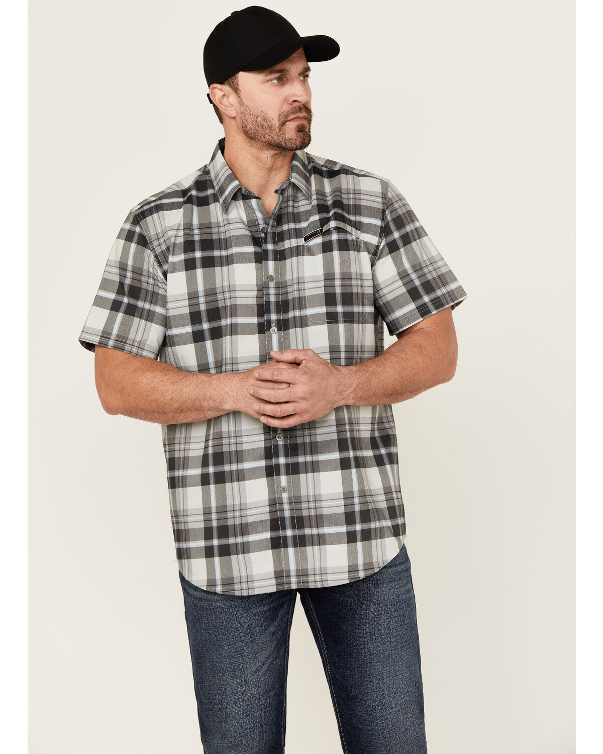 ATG by Wrangler Cedar Plaid Print Short Sleeve Button-Down Performance Western Shirt
