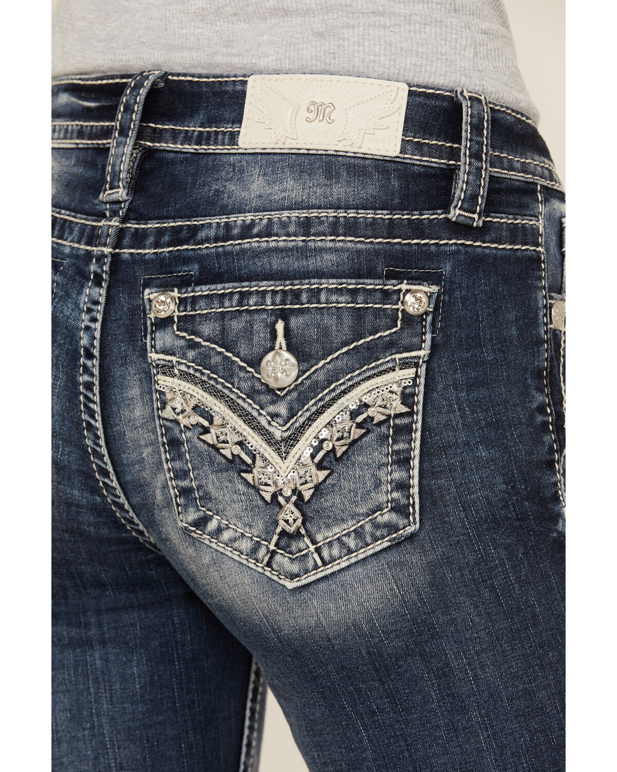 Miss Me Women's Dark Wash Mid Rise Bootcut Stretch Denim Jeans