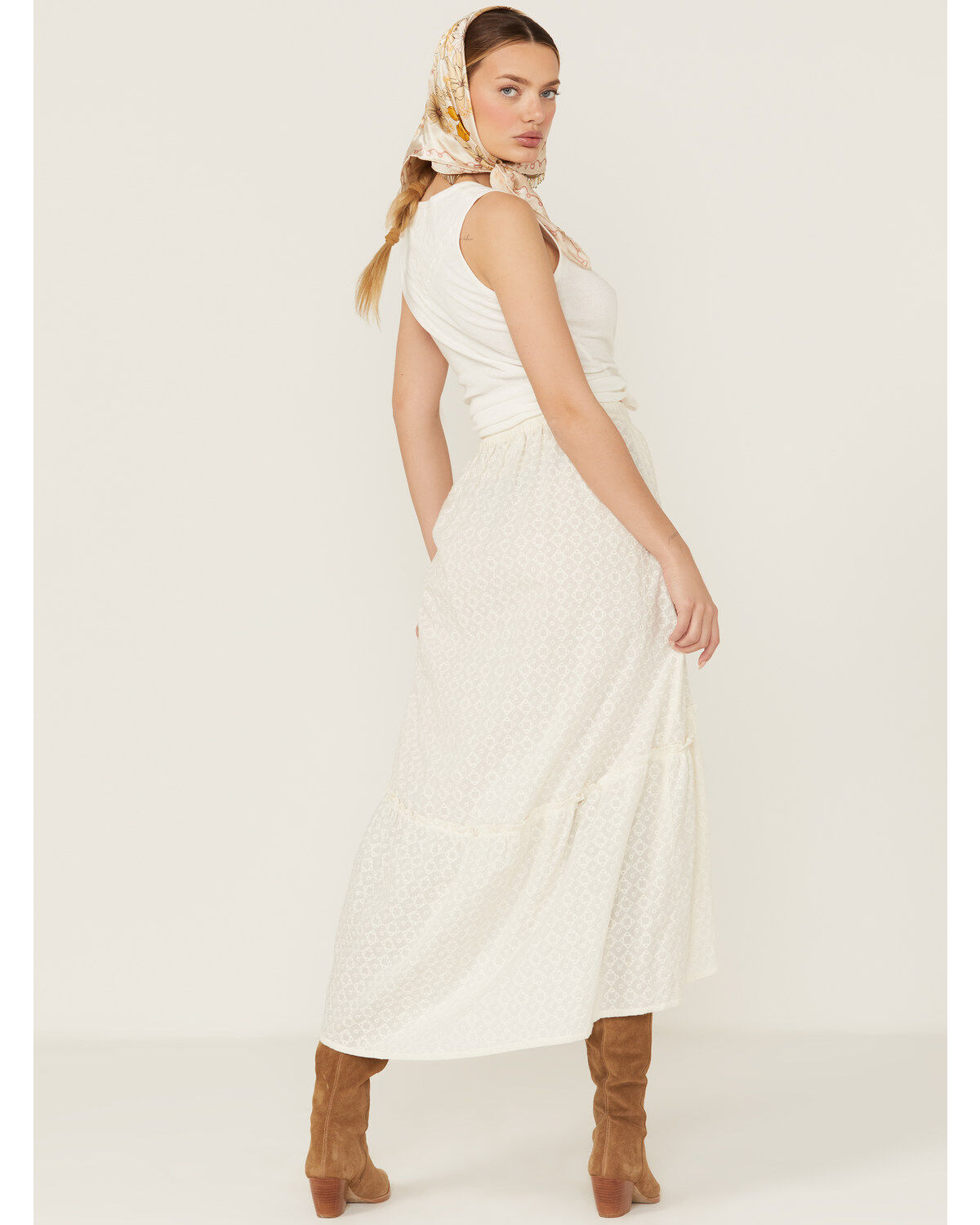 Shyanne Women's White Eyelet Hi Low Midi Skirt