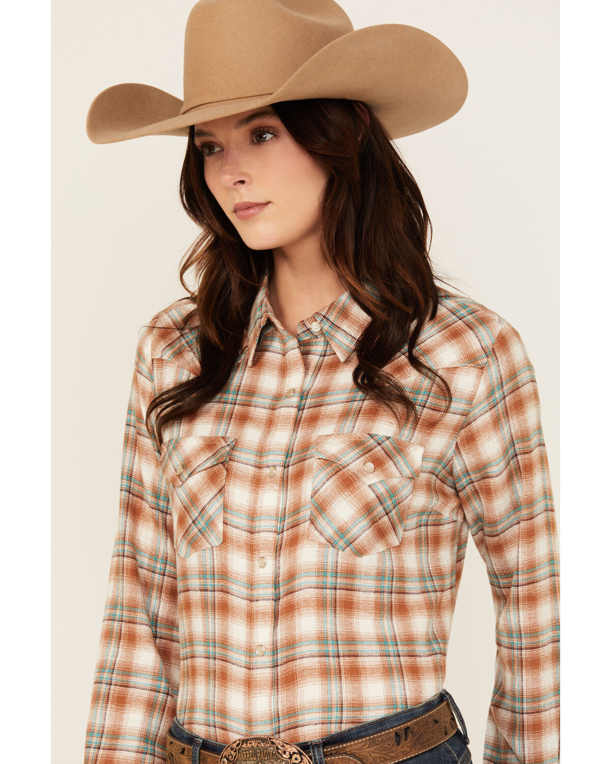 Wrangler Women's Plaid Print Long Sleeve Pearl Snap Western Shirt