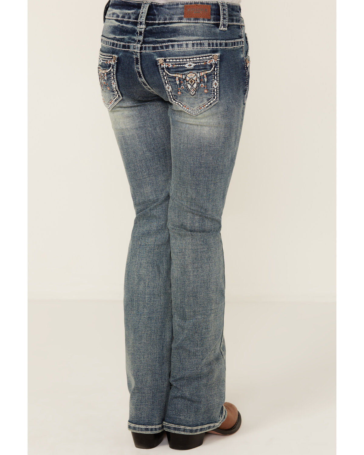 Shyanne Girls' Light Wash Steer Head Pocket Bootcut Stretch Denim Jeans