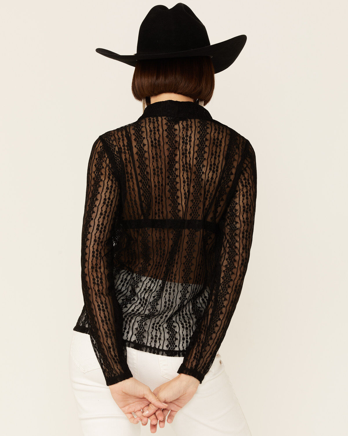 Wild Moss Women's Lace Button Front Sheer Long Sleeve Shirt