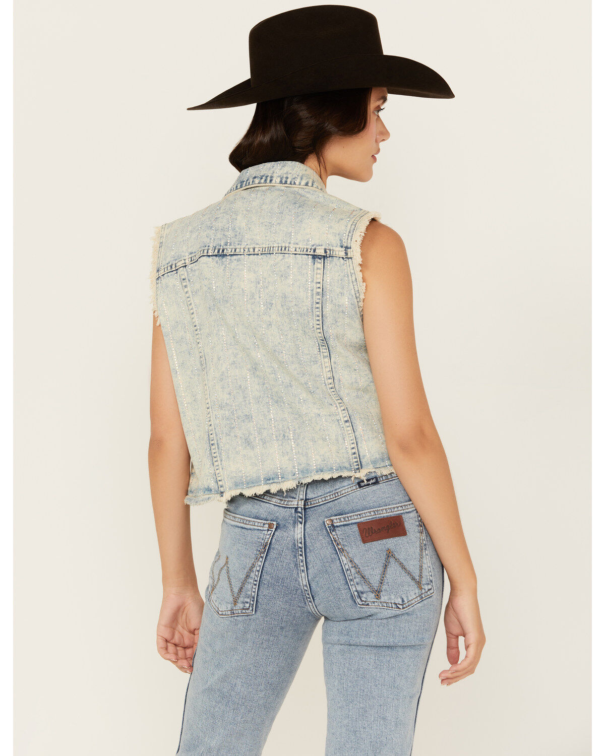 Veveret Women's Light Wash Denim Rhinestone Vest