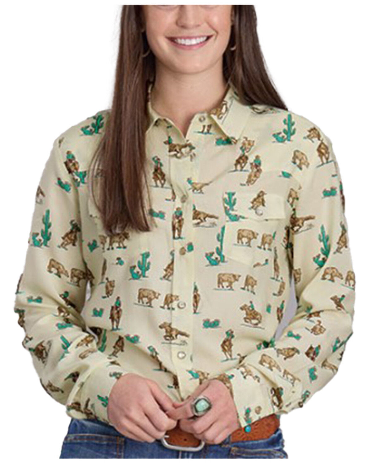 Roper Women's Spring III Horse Conversation Print Long Sleeve Snap Western Shirt