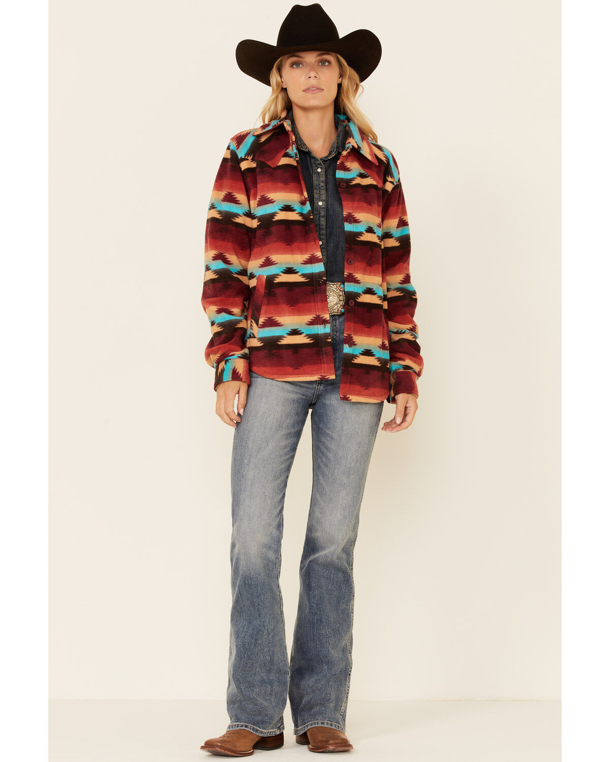 Outback Trading Co. Women's Southwestern Print Long Sleeve Button Down Western Big Shirt