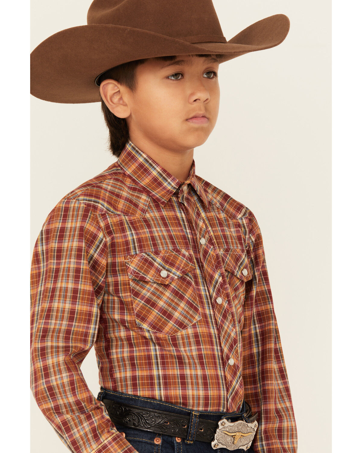 Roper Boys' Plaid Print Long Sleeve Snap Western Shirt