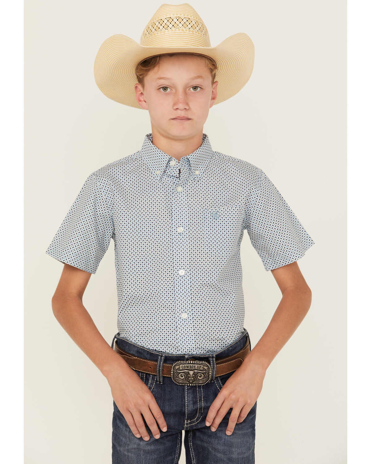 Ariat Boys' Geo Print Short Sleeve Button-Down Western Shirt
