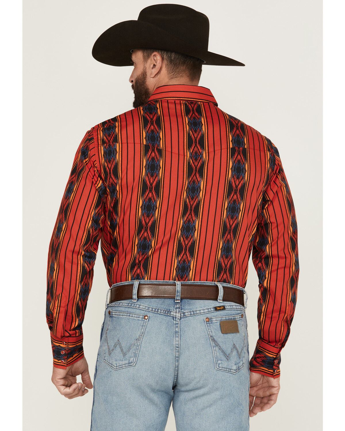 Wrangler Men's Checotah Southwestern Striped Print Long Sleeve Pearl Snap Western Shirt - Big