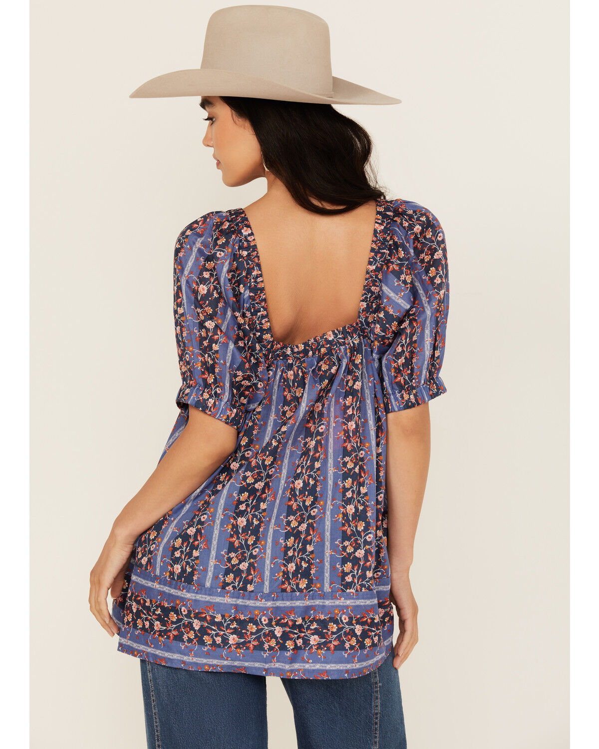 Free People Women's Vintage Lover Floral Print Short Sleeve Blouse