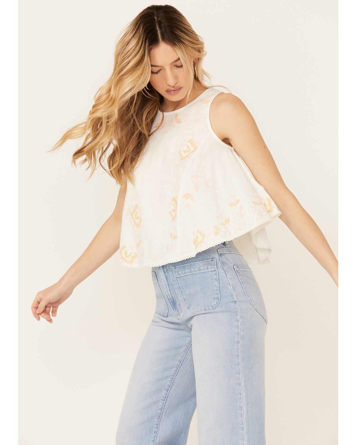 Free People Women's Fun and Flirty Embroidered Top
