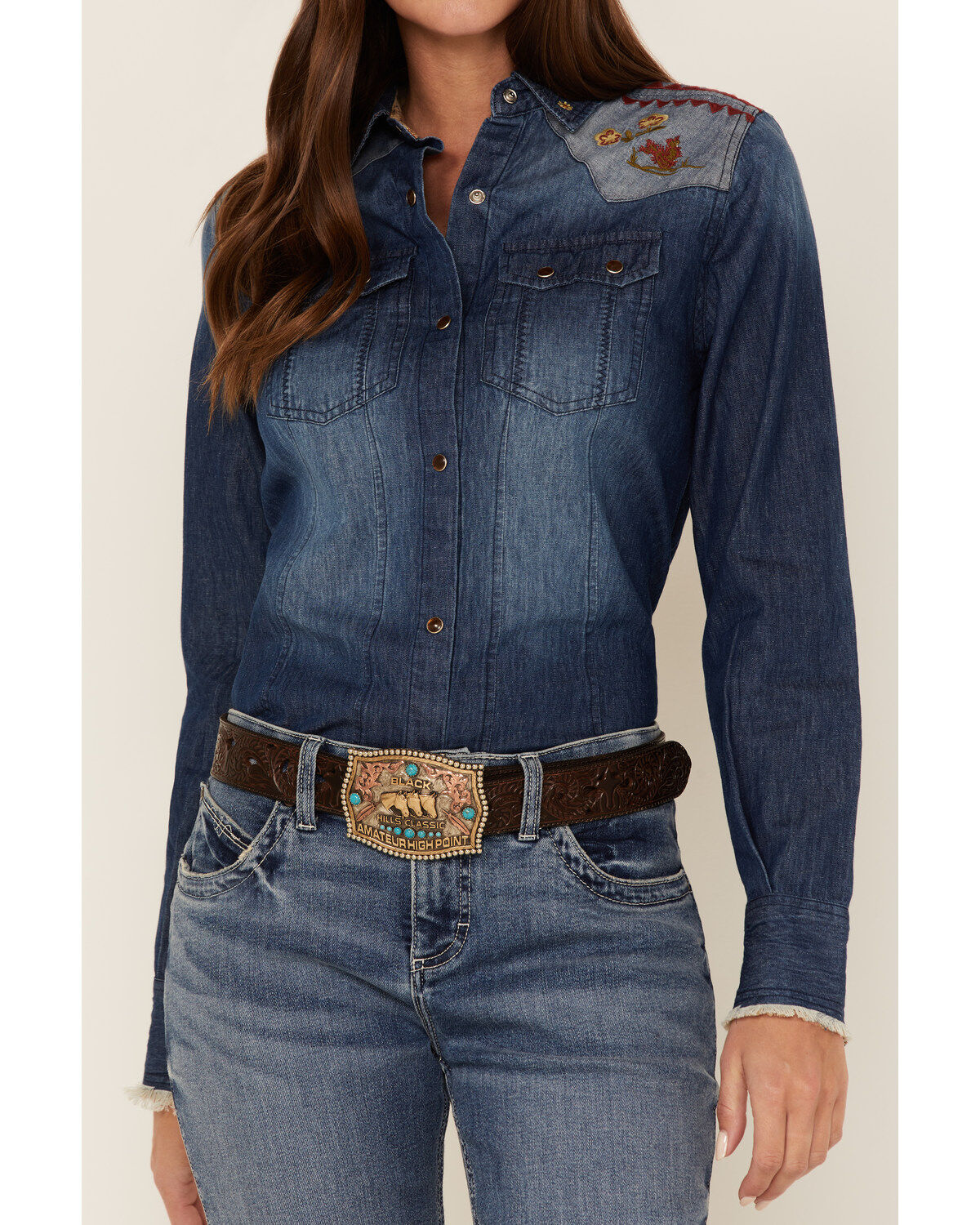 Tasha Polizzzi Women's Arizona Denim Embroidered Shirt
