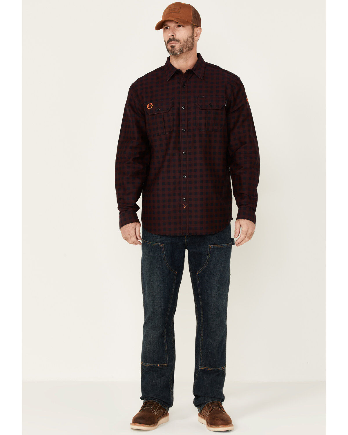 Hawx Men's FR Check Plaid Print Long Sleeve Button-Down Work Shirt