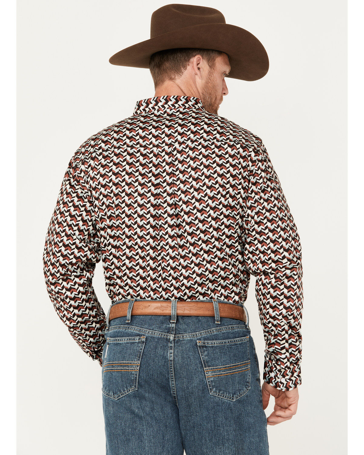 RANK 45&reg; Men's Chevron Geo Print Long Sleeve Button-Down Stretch Western Shirt