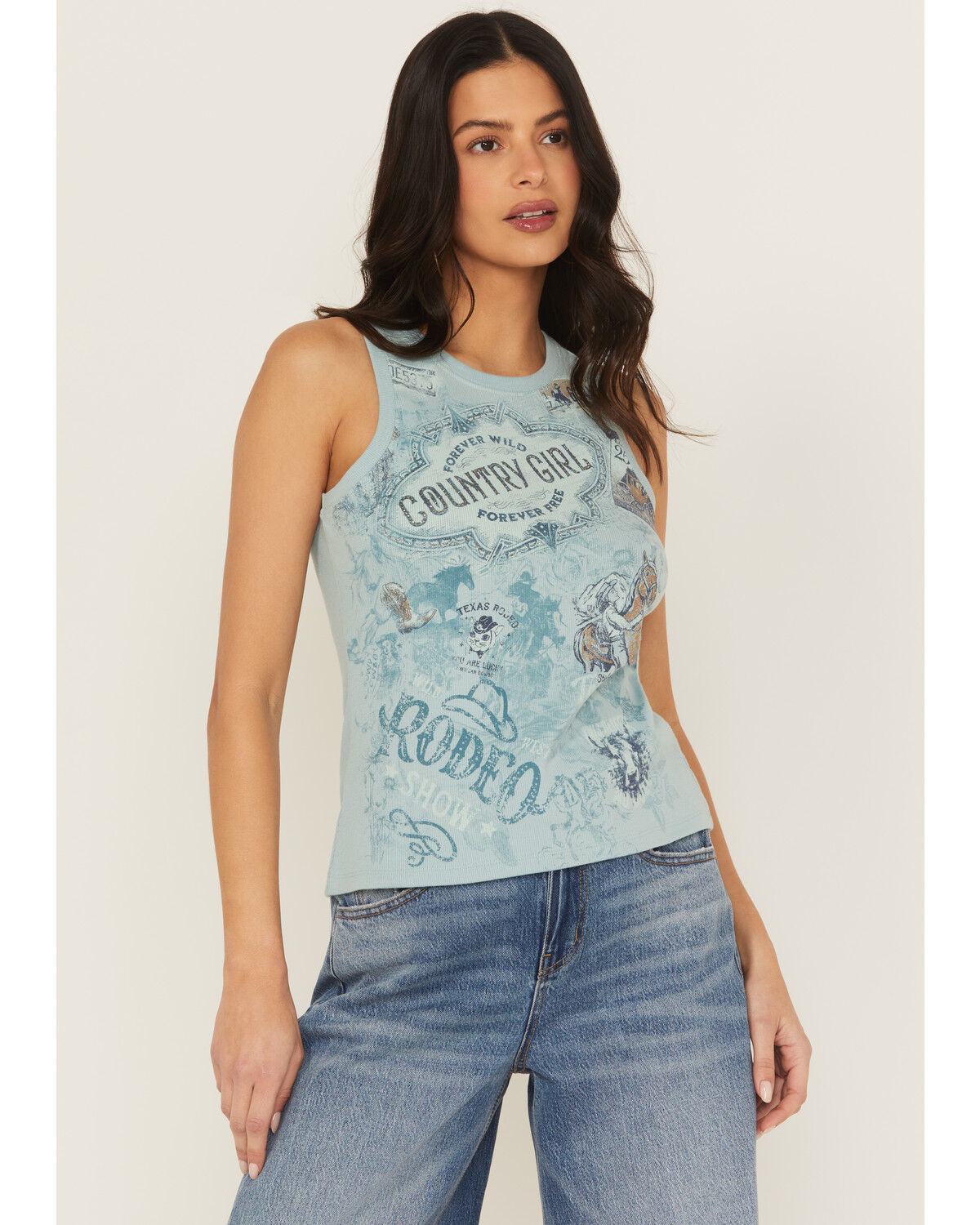 Shyanne Women's Rhinestone Icon Rib Knit Graphic Tank