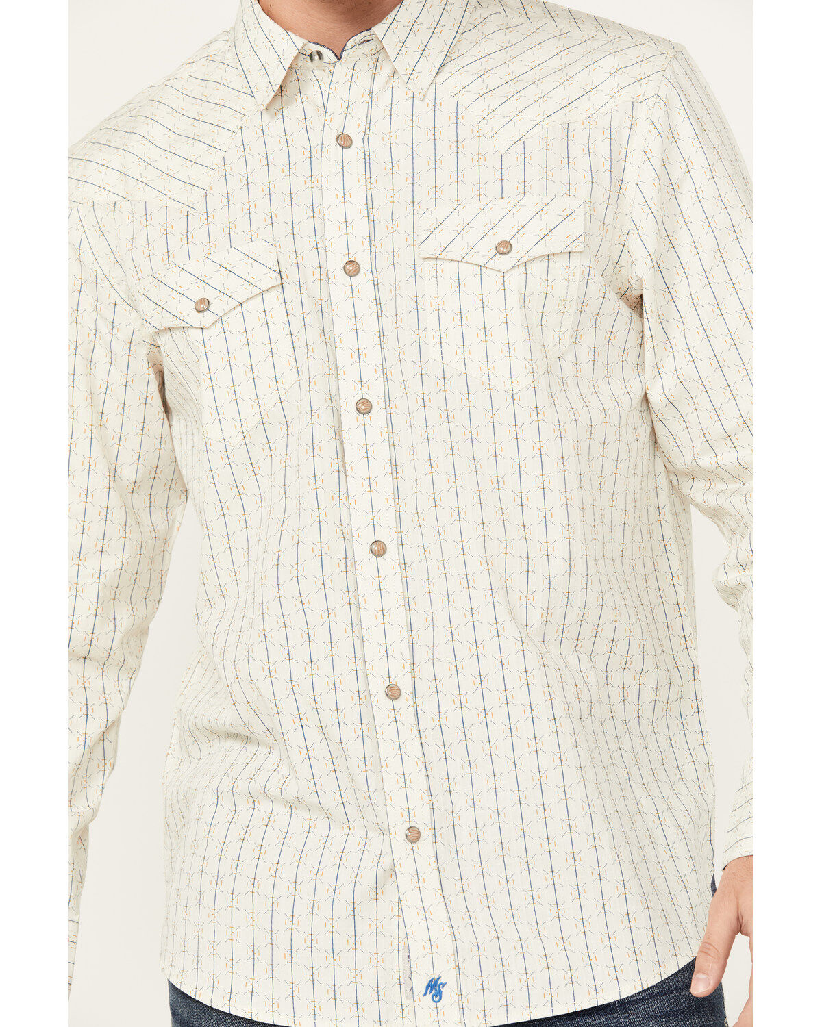 Moonshine Spirit Men's Uptown Geo Dobby Striped Print Long Sleeve Snap Western Shirt