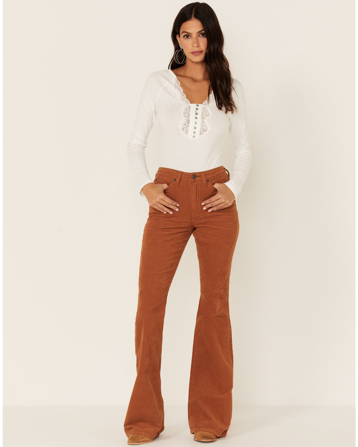 Idyllwind Women's Pecan High Rise Flare Stretch Corduroy Jeans