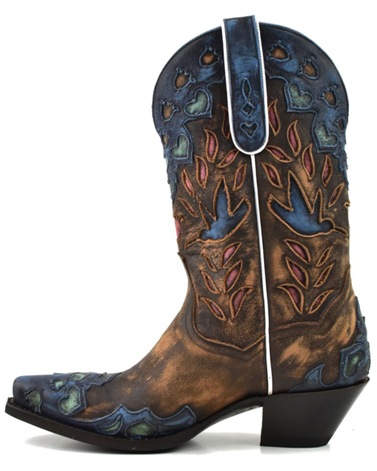 Dan Post Women's Humming Bird Heart and Floral Inlay Western Boots - Snip Toe